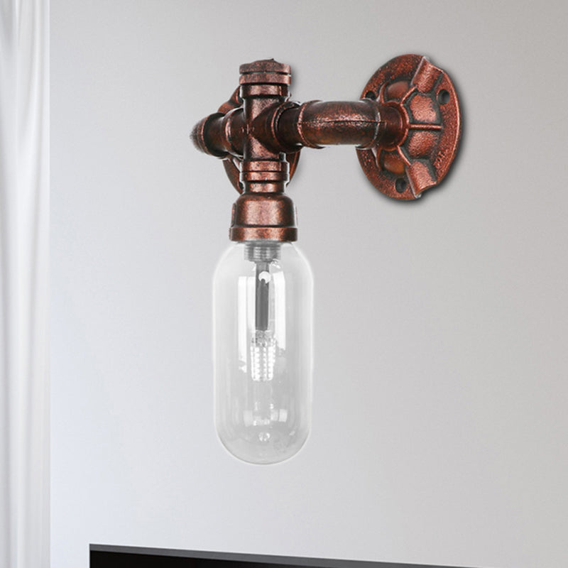 1 Bulb Clear Glass Wall Lighting Industrial Weathered Copper Oval Bedroom Sconce Light Fixture with Pipe Design Weathered Copper C Clearhalo 'Art deco wall lights' 'Cast Iron' 'Glass' 'Industrial wall lights' 'Industrial' 'Middle century wall lights' 'Modern' 'Rustic wall lights' 'Tiffany' 'Traditional wall lights' 'Wall Lamps & Sconces' 'Wall Lights' Lighting' 208771