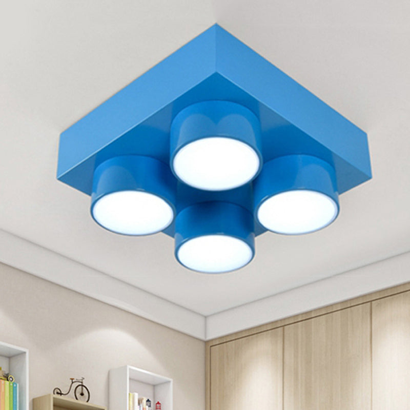 Modern Simple Flush Mount Light Rectangle Multi-Head Metal Ceiling Lamp for Kitchen Blue White 16" Clearhalo 'Ceiling Lights' 'Close To Ceiling Lights' 'Close to ceiling' Lighting' 208785