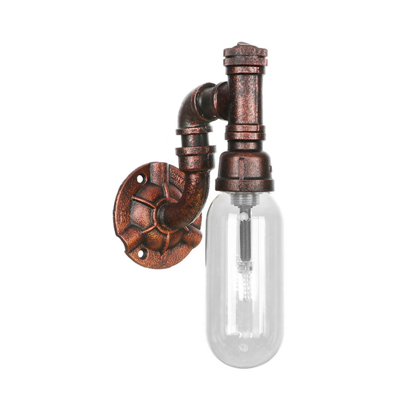 Oval Bedroom Wall Light Fixture Industrial Clear Glass 1/2 Lights Weathered Copper Sconce Lamp with Pipe Design Clearhalo 'Art deco wall lights' 'Cast Iron' 'Glass' 'Industrial wall lights' 'Industrial' 'Middle century wall lights' 'Modern' 'Rustic wall lights' 'Tiffany' 'Traditional wall lights' 'Wall Lamps & Sconces' 'Wall Lights' Lighting' 208795