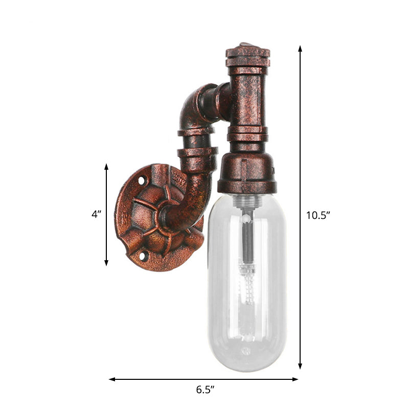 Oval Bedroom Wall Light Fixture Industrial Clear Glass 1/2 Lights Weathered Copper Sconce Lamp with Pipe Design Clearhalo 'Art deco wall lights' 'Cast Iron' 'Glass' 'Industrial wall lights' 'Industrial' 'Middle century wall lights' 'Modern' 'Rustic wall lights' 'Tiffany' 'Traditional wall lights' 'Wall Lamps & Sconces' 'Wall Lights' Lighting' 208796