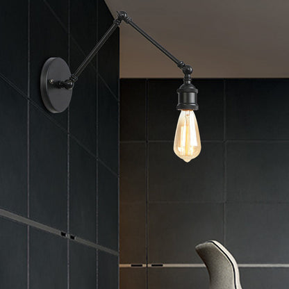 Industrial Open Bulb Sconce Lighting with Swing Arm 1 Light Metallic Wall Lamp in Brass/Black for Living Room Black Clearhalo 'Art deco wall lights' 'Cast Iron' 'Glass' 'Industrial wall lights' 'Industrial' 'Middle century wall lights' 'Modern' 'Rustic wall lights' 'Tiffany' 'Traditional wall lights' 'Wall Lamps & Sconces' 'Wall Lights' Lighting' 208811