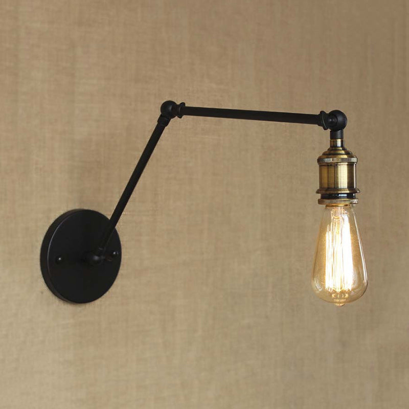 Industrial Open Bulb Sconce Lighting with Swing Arm 1 Light Metallic Wall Lamp in Brass/Black for Living Room Clearhalo 'Art deco wall lights' 'Cast Iron' 'Glass' 'Industrial wall lights' 'Industrial' 'Middle century wall lights' 'Modern' 'Rustic wall lights' 'Tiffany' 'Traditional wall lights' 'Wall Lamps & Sconces' 'Wall Lights' Lighting' 208815