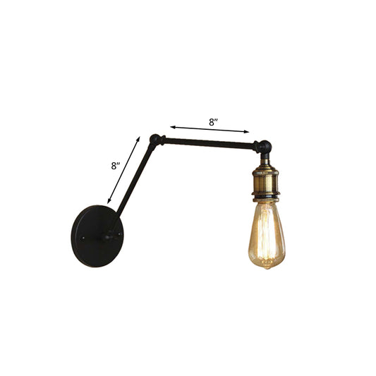 Industrial Open Bulb Sconce Lighting with Swing Arm 1 Light Metallic Wall Lamp in Brass/Black for Living Room Clearhalo 'Art deco wall lights' 'Cast Iron' 'Glass' 'Industrial wall lights' 'Industrial' 'Middle century wall lights' 'Modern' 'Rustic wall lights' 'Tiffany' 'Traditional wall lights' 'Wall Lamps & Sconces' 'Wall Lights' Lighting' 208818