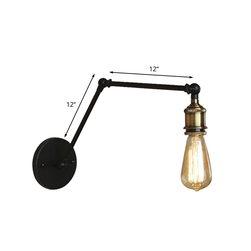 Industrial Open Bulb Sconce Lighting with Swing Arm 1 Light Metallic Wall Lamp in Brass/Black for Living Room Clearhalo 'Art deco wall lights' 'Cast Iron' 'Glass' 'Industrial wall lights' 'Industrial' 'Middle century wall lights' 'Modern' 'Rustic wall lights' 'Tiffany' 'Traditional wall lights' 'Wall Lamps & Sconces' 'Wall Lights' Lighting' 208820