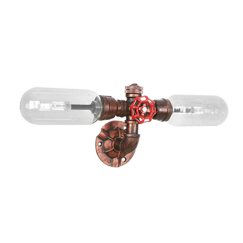 Weathered Copper 2-Light Sconce Light Industrial Clear Glass Oval Wall Lighting Fixture with Pipe Design Clearhalo 'Art deco wall lights' 'Cast Iron' 'Glass' 'Industrial wall lights' 'Industrial' 'Middle century wall lights' 'Modern' 'Rustic wall lights' 'Tiffany' 'Traditional wall lights' 'Wall Lamps & Sconces' 'Wall Lights' Lighting' 208842