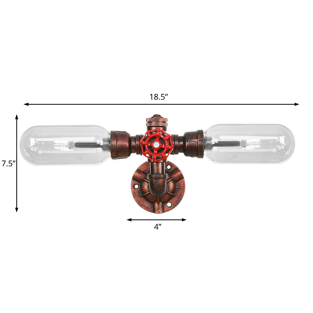 Weathered Copper 2-Light Sconce Light Industrial Clear Glass Oval Wall Lighting Fixture with Pipe Design Clearhalo 'Art deco wall lights' 'Cast Iron' 'Glass' 'Industrial wall lights' 'Industrial' 'Middle century wall lights' 'Modern' 'Rustic wall lights' 'Tiffany' 'Traditional wall lights' 'Wall Lamps & Sconces' 'Wall Lights' Lighting' 208843