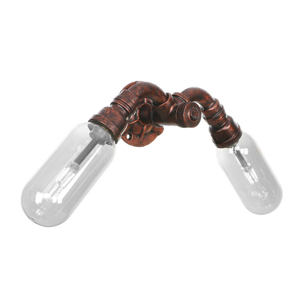 Weathered Copper 2-Light Sconce Light Industrial Clear Glass Oval Wall Lighting Fixture with Pipe Design Clearhalo 'Art deco wall lights' 'Cast Iron' 'Glass' 'Industrial wall lights' 'Industrial' 'Middle century wall lights' 'Modern' 'Rustic wall lights' 'Tiffany' 'Traditional wall lights' 'Wall Lamps & Sconces' 'Wall Lights' Lighting' 208848