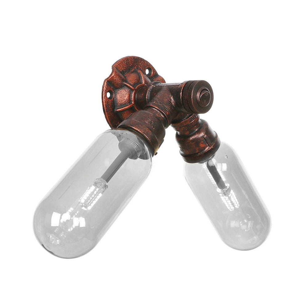 Weathered Copper 2-Light Sconce Light Industrial Clear Glass Oval Wall Lighting Fixture with Pipe Design Clearhalo 'Art deco wall lights' 'Cast Iron' 'Glass' 'Industrial wall lights' 'Industrial' 'Middle century wall lights' 'Modern' 'Rustic wall lights' 'Tiffany' 'Traditional wall lights' 'Wall Lamps & Sconces' 'Wall Lights' Lighting' 208852