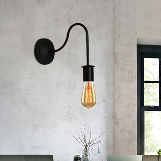 7"/11" Dia 1 Head Wall Lighting Vintage Gooseneck Arm Metal Wall Lamp with Bare Bulb in Black Clearhalo 'Art deco wall lights' 'Cast Iron' 'Glass' 'Industrial wall lights' 'Industrial' 'Middle century wall lights' 'Modern' 'Rustic wall lights' 'Tiffany' 'Traditional wall lights' 'Wall Lamps & Sconces' 'Wall Lights' Lighting' 208860