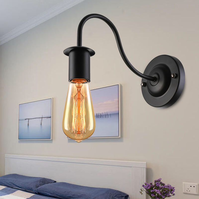 7"/11" Dia 1 Head Wall Lighting Vintage Gooseneck Arm Metal Wall Lamp with Bare Bulb in Black Clearhalo 'Art deco wall lights' 'Cast Iron' 'Glass' 'Industrial wall lights' 'Industrial' 'Middle century wall lights' 'Modern' 'Rustic wall lights' 'Tiffany' 'Traditional wall lights' 'Wall Lamps & Sconces' 'Wall Lights' Lighting' 208864