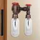 Clear Glass Capsule Sconce Lighting Industrial 2/4 Lights Bedroom Wall Mounted Pipe Light in Weathered Copper Clearhalo 'Art deco wall lights' 'Cast Iron' 'Glass' 'Industrial wall lights' 'Industrial' 'Middle century wall lights' 'Modern' 'Rustic wall lights' 'Tiffany' 'Traditional wall lights' 'Wall Lamps & Sconces' 'Wall Lights' Lighting' 208877
