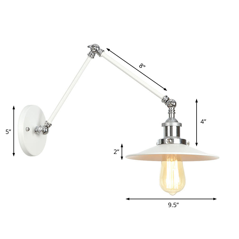 1 Light Wall Lamp Lighting Industrial Cone/Saucer/Wavy Metal Sconce Light Fixture in White with Adjustable Arm Clearhalo 'Art deco wall lights' 'Cast Iron' 'Glass' 'Industrial wall lights' 'Industrial' 'Middle century wall lights' 'Modern' 'Rustic wall lights' 'Tiffany' 'Traditional wall lights' 'Wall Lamps & Sconces' 'Wall Lights' Lighting' 208890