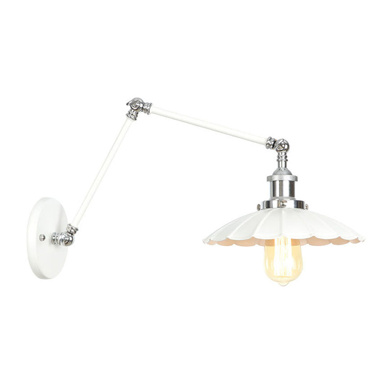 1 Light Wall Lamp Lighting Industrial Cone/Saucer/Wavy Metal Sconce Light Fixture in White with Adjustable Arm Clearhalo 'Art deco wall lights' 'Cast Iron' 'Glass' 'Industrial wall lights' 'Industrial' 'Middle century wall lights' 'Modern' 'Rustic wall lights' 'Tiffany' 'Traditional wall lights' 'Wall Lamps & Sconces' 'Wall Lights' Lighting' 208893