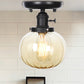 Black 1 Light Ceiling Mount Clear/Amber Glass Industrial Round/Globe Semi Flush Light for Kitchen Clearhalo 'Ceiling Lights' 'Close To Ceiling Lights' 'Close to ceiling' 'Glass shade' 'Glass' 'Semi-flushmount' Lighting' 208950