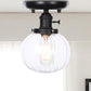 Black 1 Light Ceiling Mount Clear/Amber Glass Industrial Round/Globe Semi Flush Light for Kitchen Clearhalo 'Ceiling Lights' 'Close To Ceiling Lights' 'Close to ceiling' 'Glass shade' 'Glass' 'Semi-flushmount' Lighting' 208955