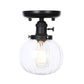 Black 1 Light Ceiling Mount Clear/Amber Glass Industrial Round/Globe Semi Flush Light for Kitchen Clearhalo 'Ceiling Lights' 'Close To Ceiling Lights' 'Close to ceiling' 'Glass shade' 'Glass' 'Semi-flushmount' Lighting' 208956
