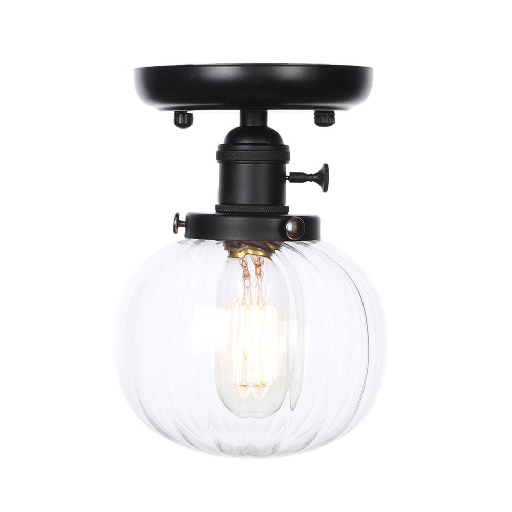 Black 1 Light Ceiling Mount Clear/Amber Glass Industrial Round/Globe Semi Flush Light for Kitchen Clearhalo 'Ceiling Lights' 'Close To Ceiling Lights' 'Close to ceiling' 'Glass shade' 'Glass' 'Semi-flushmount' Lighting' 208956