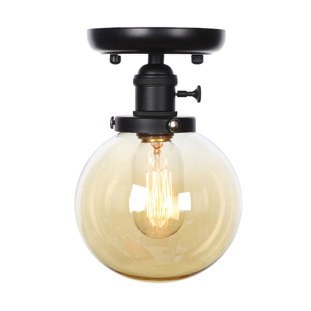 Black 1 Light Ceiling Mount Clear/Amber Glass Industrial Round/Globe Semi Flush Light for Kitchen Clearhalo 'Ceiling Lights' 'Close To Ceiling Lights' 'Close to ceiling' 'Glass shade' 'Glass' 'Semi-flushmount' Lighting' 208959