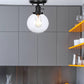 Black 1 Light Ceiling Mount Clear/Amber Glass Industrial Round/Globe Semi Flush Light for Kitchen Clearhalo 'Ceiling Lights' 'Close To Ceiling Lights' 'Close to ceiling' 'Glass shade' 'Glass' 'Semi-flushmount' Lighting' 208962