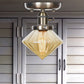 1 Light Ceiling Lighting Industrial Cone/Bell/Rhombus Clear/Amber Glass Semi Flush Mount Light in Bronze Clearhalo 'Ceiling Lights' 'Close To Ceiling Lights' 'Close to ceiling' 'Glass shade' 'Glass' 'Semi-flushmount' Lighting' 209018