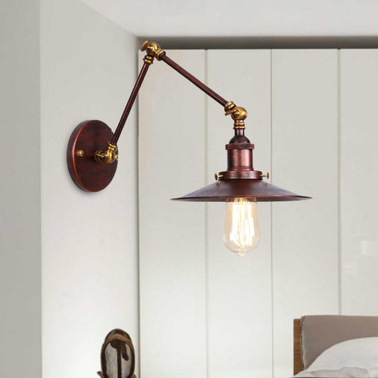 Metal Black/Rust Wall Mount Light Flat Shade 1 Bulb Industrial Style Wall Lamp with Swing Arm Clearhalo 'Art deco wall lights' 'Cast Iron' 'Glass' 'Industrial wall lights' 'Industrial' 'Middle century wall lights' 'Modern' 'Rustic wall lights' 'Tiffany' 'Traditional wall lights' 'Wall Lamps & Sconces' 'Wall Lights' Lighting' 209026