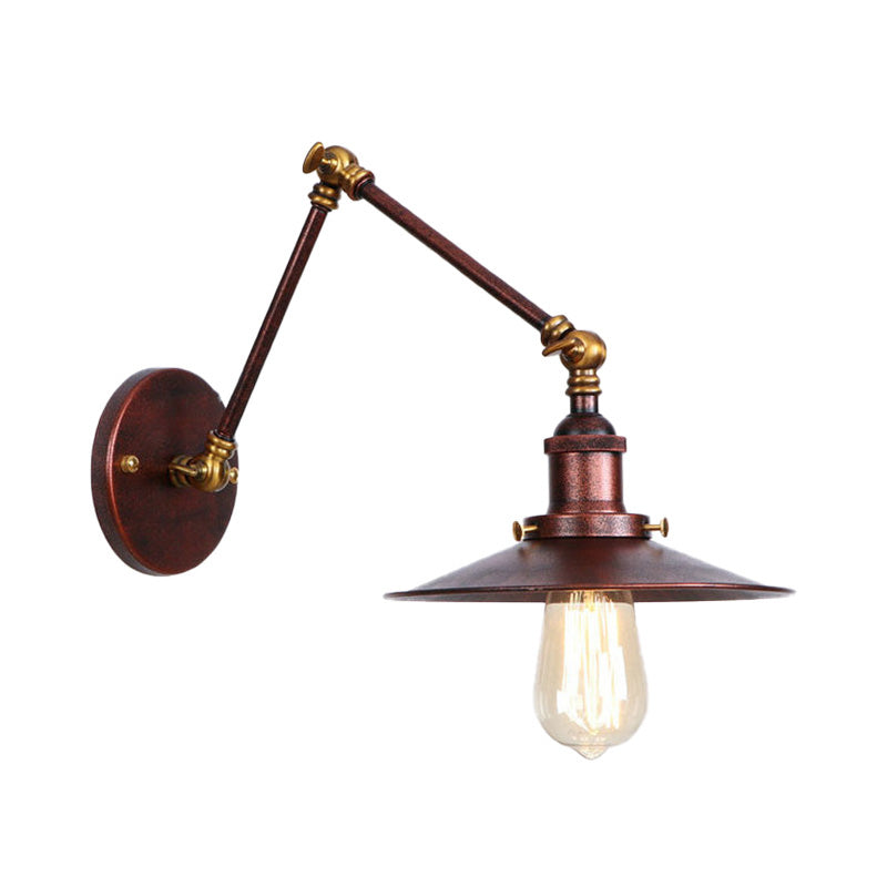 Metal Black/Rust Wall Mount Light Flat Shade 1 Bulb Industrial Style Wall Lamp with Swing Arm Clearhalo 'Art deco wall lights' 'Cast Iron' 'Glass' 'Industrial wall lights' 'Industrial' 'Middle century wall lights' 'Modern' 'Rustic wall lights' 'Tiffany' 'Traditional wall lights' 'Wall Lamps & Sconces' 'Wall Lights' Lighting' 209027