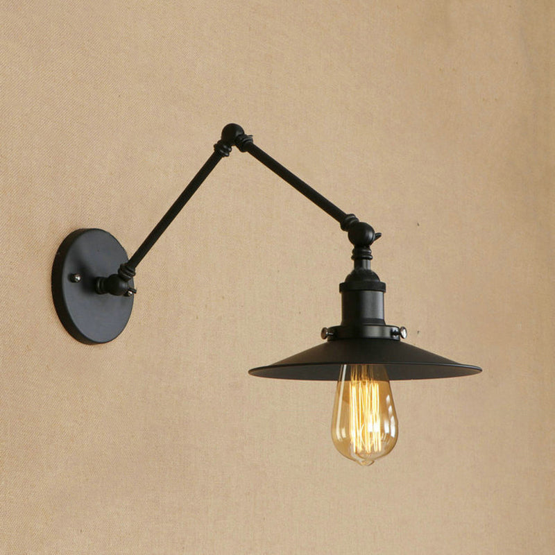 Metal Black/Rust Wall Mount Light Flat Shade 1 Bulb Industrial Style Wall Lamp with Swing Arm Clearhalo 'Art deco wall lights' 'Cast Iron' 'Glass' 'Industrial wall lights' 'Industrial' 'Middle century wall lights' 'Modern' 'Rustic wall lights' 'Tiffany' 'Traditional wall lights' 'Wall Lamps & Sconces' 'Wall Lights' Lighting' 209029