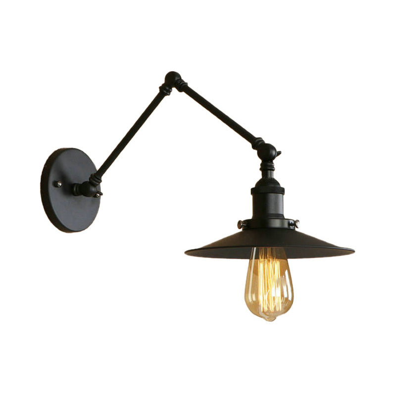Metal Black/Rust Wall Mount Light Flat Shade 1 Bulb Industrial Style Wall Lamp with Swing Arm Clearhalo 'Art deco wall lights' 'Cast Iron' 'Glass' 'Industrial wall lights' 'Industrial' 'Middle century wall lights' 'Modern' 'Rustic wall lights' 'Tiffany' 'Traditional wall lights' 'Wall Lamps & Sconces' 'Wall Lights' Lighting' 209030