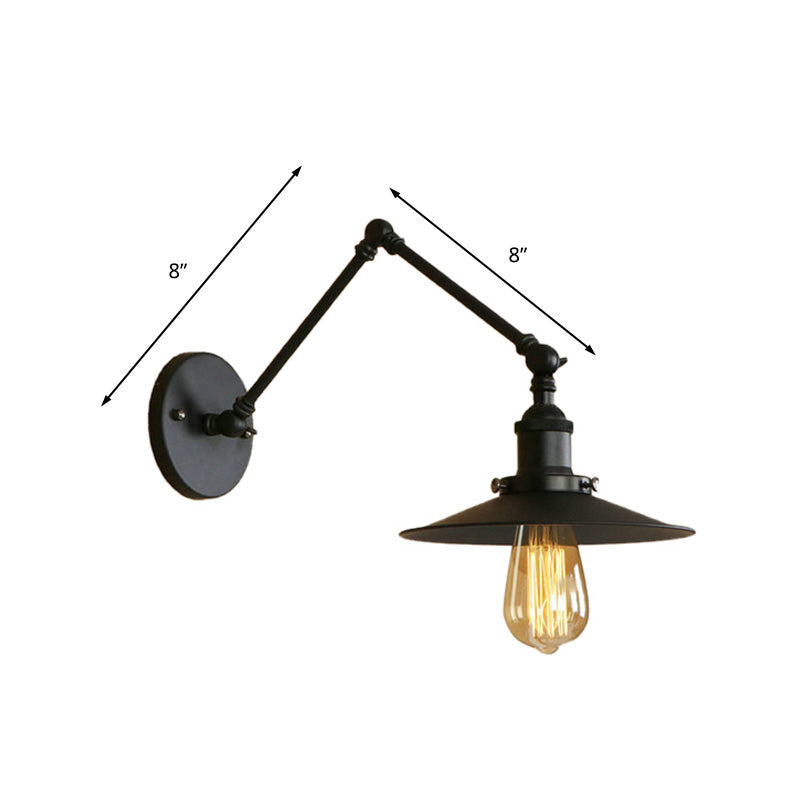 Metal Black/Rust Wall Mount Light Flat Shade 1 Bulb Industrial Style Wall Lamp with Swing Arm Clearhalo 'Art deco wall lights' 'Cast Iron' 'Glass' 'Industrial wall lights' 'Industrial' 'Middle century wall lights' 'Modern' 'Rustic wall lights' 'Tiffany' 'Traditional wall lights' 'Wall Lamps & Sconces' 'Wall Lights' Lighting' 209032