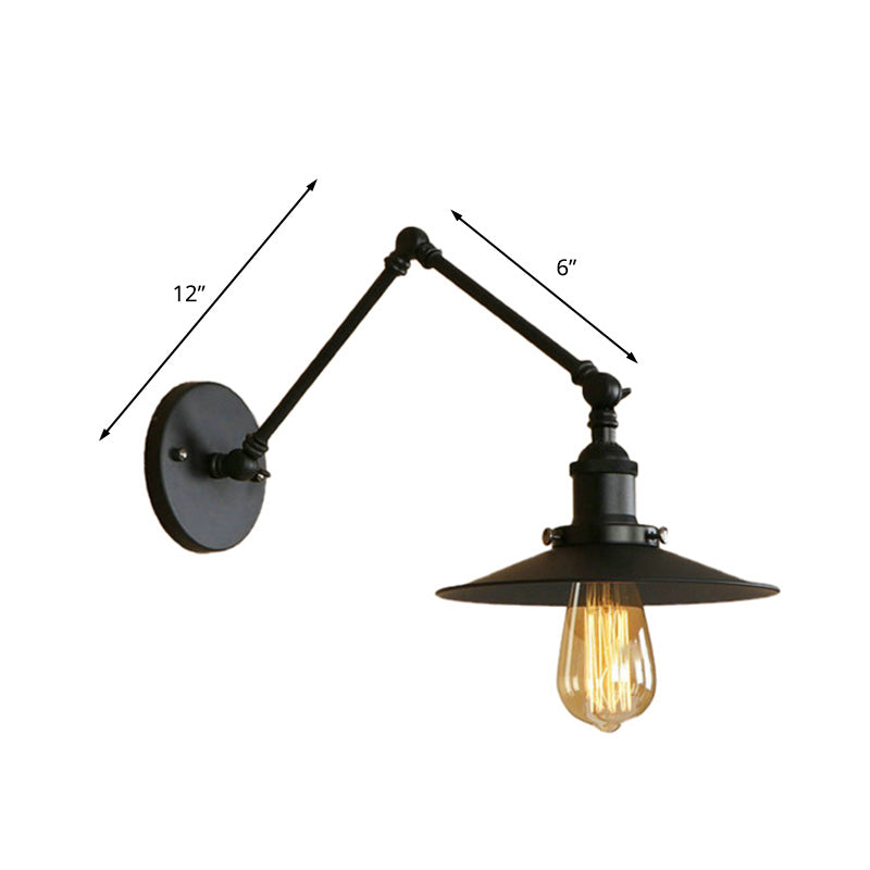Metal Black/Rust Wall Mount Light Flat Shade 1 Bulb Industrial Style Wall Lamp with Swing Arm Clearhalo 'Art deco wall lights' 'Cast Iron' 'Glass' 'Industrial wall lights' 'Industrial' 'Middle century wall lights' 'Modern' 'Rustic wall lights' 'Tiffany' 'Traditional wall lights' 'Wall Lamps & Sconces' 'Wall Lights' Lighting' 209033