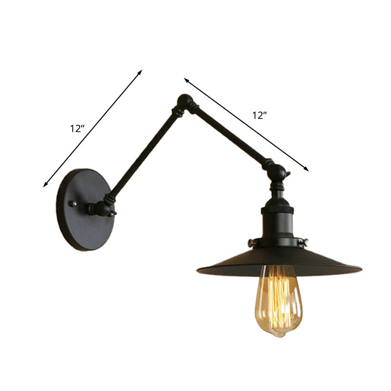 Metal Black/Rust Wall Mount Light Flat Shade 1 Bulb Industrial Style Wall Lamp with Swing Arm Clearhalo 'Art deco wall lights' 'Cast Iron' 'Glass' 'Industrial wall lights' 'Industrial' 'Middle century wall lights' 'Modern' 'Rustic wall lights' 'Tiffany' 'Traditional wall lights' 'Wall Lamps & Sconces' 'Wall Lights' Lighting' 209034