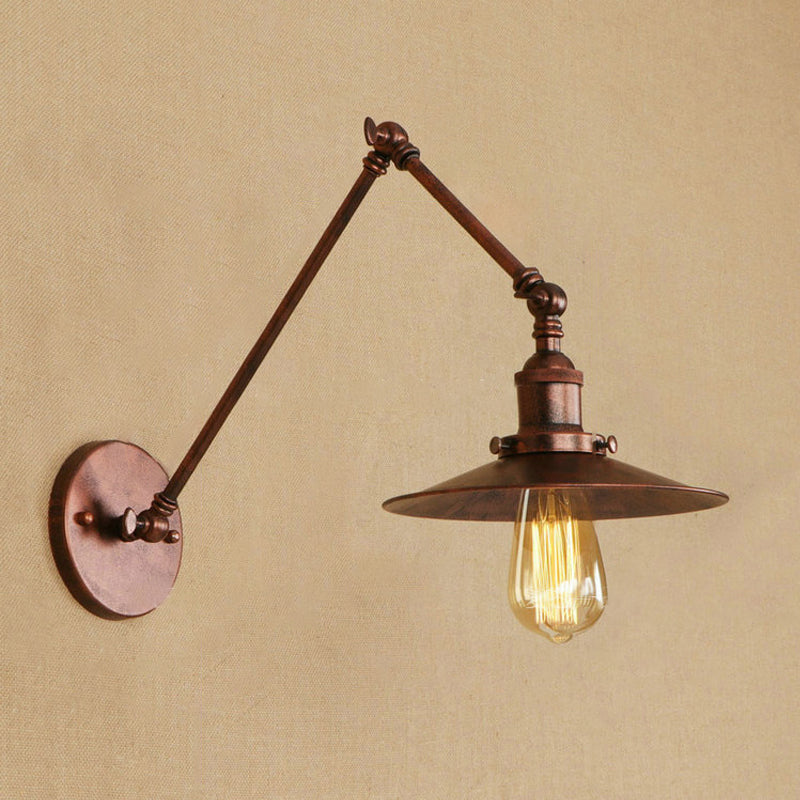 Metal Black/Rust Wall Mount Light Flat Shade 1 Bulb Industrial Style Wall Lamp with Swing Arm Clearhalo 'Art deco wall lights' 'Cast Iron' 'Glass' 'Industrial wall lights' 'Industrial' 'Middle century wall lights' 'Modern' 'Rustic wall lights' 'Tiffany' 'Traditional wall lights' 'Wall Lamps & Sconces' 'Wall Lights' Lighting' 209036