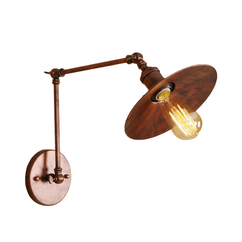 Metal Black/Rust Wall Mount Light Flat Shade 1 Bulb Industrial Style Wall Lamp with Swing Arm Clearhalo 'Art deco wall lights' 'Cast Iron' 'Glass' 'Industrial wall lights' 'Industrial' 'Middle century wall lights' 'Modern' 'Rustic wall lights' 'Tiffany' 'Traditional wall lights' 'Wall Lamps & Sconces' 'Wall Lights' Lighting' 209037