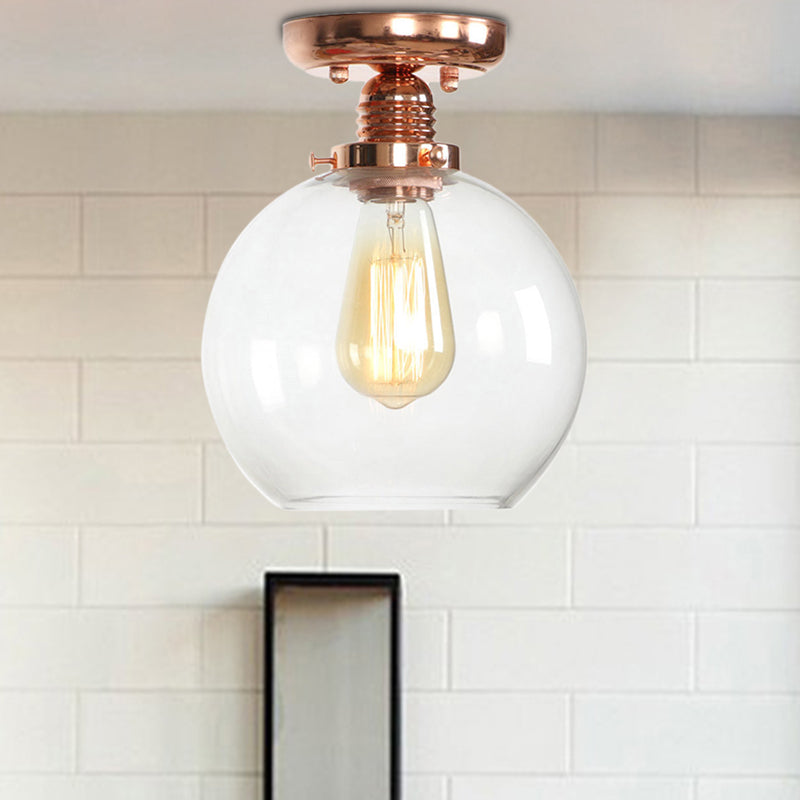 Copper 1 Light Ceiling Lighting Industrial Clear Glass Globe/Pear/Bowl Shade Semi Flush Light Copper Globe Clearhalo 'Ceiling Lights' 'Close To Ceiling Lights' 'Close to ceiling' 'Glass shade' 'Glass' 'Semi-flushmount' Lighting' 209073