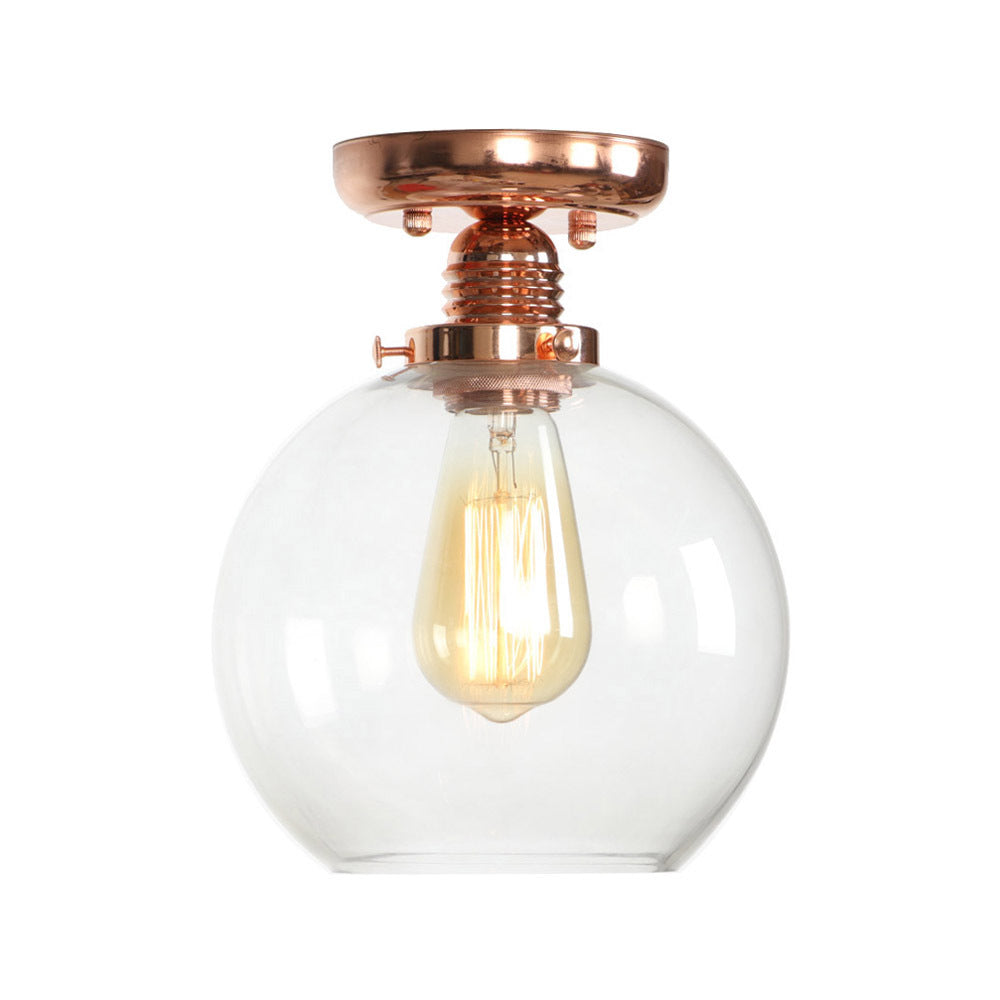 Copper 1 Light Ceiling Lighting Industrial Clear Glass Globe/Pear/Bowl Shade Semi Flush Light Clearhalo 'Ceiling Lights' 'Close To Ceiling Lights' 'Close to ceiling' 'Glass shade' 'Glass' 'Semi-flushmount' Lighting' 209074