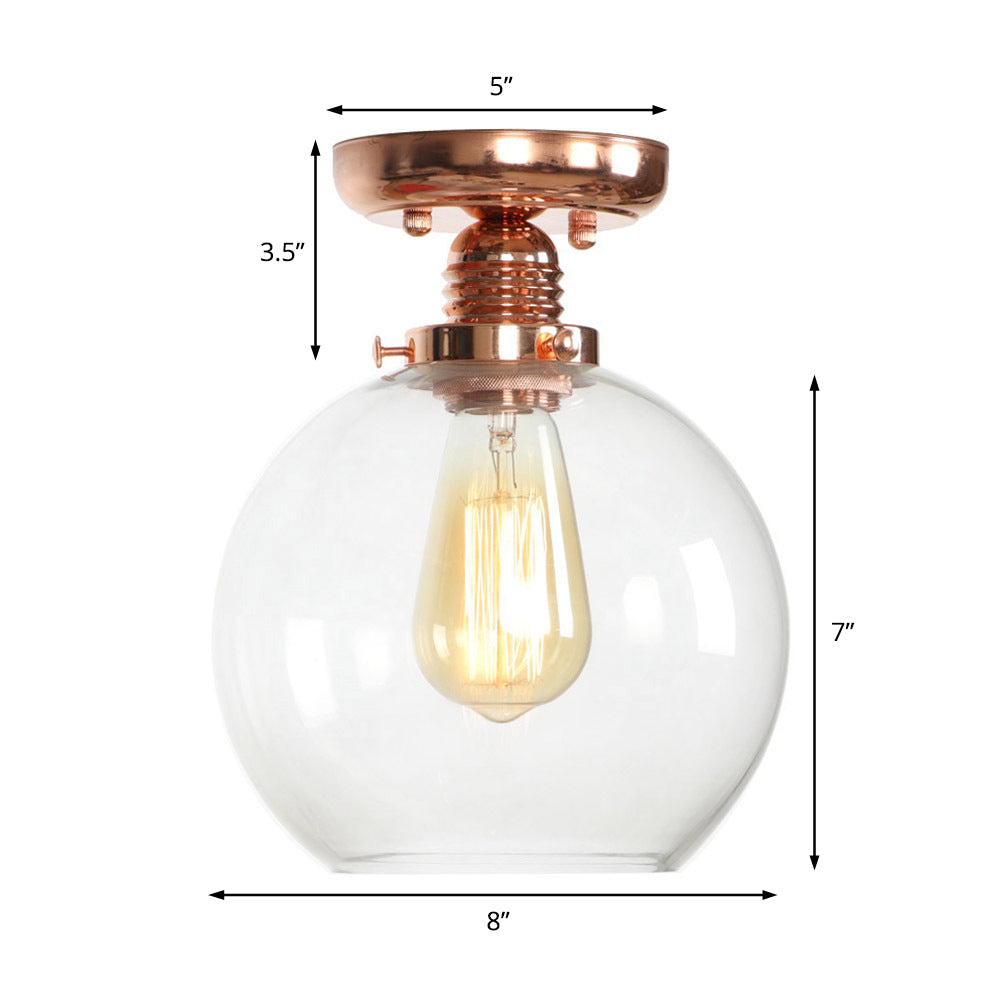 Copper 1 Light Ceiling Lighting Industrial Clear Glass Globe/Pear/Bowl Shade Semi Flush Light Clearhalo 'Ceiling Lights' 'Close To Ceiling Lights' 'Close to ceiling' 'Glass shade' 'Glass' 'Semi-flushmount' Lighting' 209075