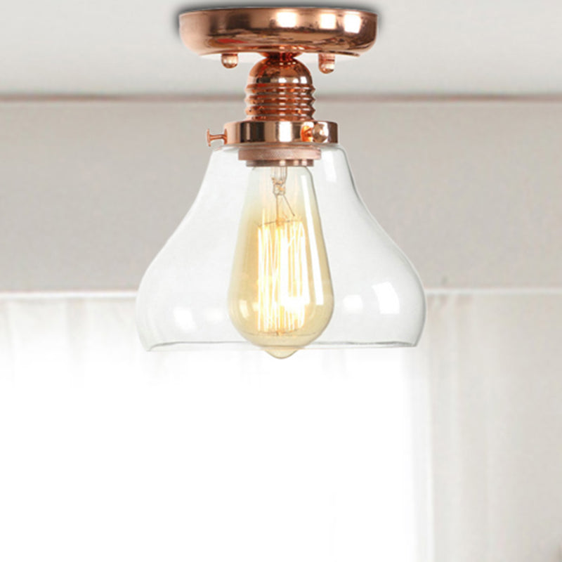 Copper 1 Light Ceiling Lighting Industrial Clear Glass Globe/Pear/Bowl Shade Semi Flush Light Copper Pear Clearhalo 'Ceiling Lights' 'Close To Ceiling Lights' 'Close to ceiling' 'Glass shade' 'Glass' 'Semi-flushmount' Lighting' 209076