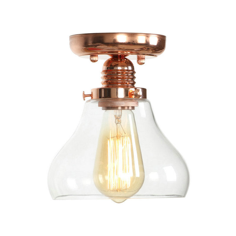 Copper 1 Light Ceiling Lighting Industrial Clear Glass Globe/Pear/Bowl Shade Semi Flush Light Clearhalo 'Ceiling Lights' 'Close To Ceiling Lights' 'Close to ceiling' 'Glass shade' 'Glass' 'Semi-flushmount' Lighting' 209077