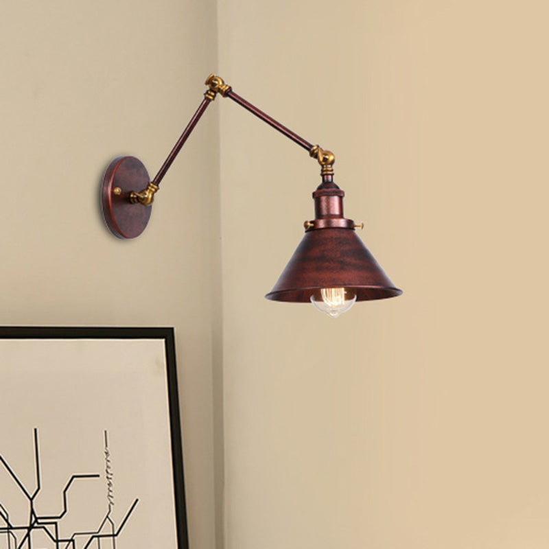 Conic Study Room Wall Sconce Industrial Metallic 1 Bulb Black/Brass Wall Lamp with Swing Arm Clearhalo 'Art deco wall lights' 'Cast Iron' 'Glass' 'Industrial wall lights' 'Industrial' 'Middle century wall lights' 'Modern' 'Rustic wall lights' 'Tiffany' 'Traditional wall lights' 'Wall Lamps & Sconces' 'Wall Lights' Lighting' 209084