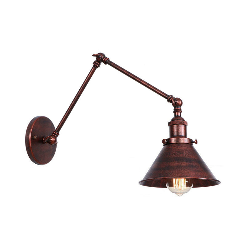 Conic Study Room Wall Sconce Industrial Metallic 1 Bulb Black/Brass Wall Lamp with Swing Arm Clearhalo 'Art deco wall lights' 'Cast Iron' 'Glass' 'Industrial wall lights' 'Industrial' 'Middle century wall lights' 'Modern' 'Rustic wall lights' 'Tiffany' 'Traditional wall lights' 'Wall Lamps & Sconces' 'Wall Lights' Lighting' 209088