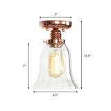 1 Light Ceiling Light Fixture with Cone/Barrel/Bell Shade Clear Glass Industrial Living Room Semi Flush in Copper Clearhalo 'Ceiling Lights' 'Close To Ceiling Lights' 'Close to ceiling' 'Glass shade' 'Glass' 'Semi-flushmount' Lighting' 209100