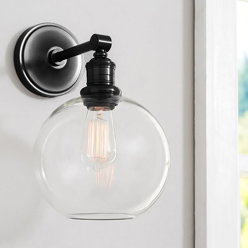 Metal Black/Chrome Sconce Light Globe/Cone 1-Light Industrial Wall Mounted Lighting for Bedroom Clearhalo 'Art deco wall lights' 'Cast Iron' 'Glass' 'Industrial wall lights' 'Industrial' 'Middle century wall lights' 'Modern' 'Rustic wall lights' 'Tiffany' 'Traditional wall lights' 'Wall Lamps & Sconces' 'Wall Lights' Lighting' 209132