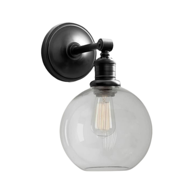 Metal Black/Chrome Sconce Light Globe/Cone 1-Light Industrial Wall Mounted Lighting for Bedroom Clearhalo 'Art deco wall lights' 'Cast Iron' 'Glass' 'Industrial wall lights' 'Industrial' 'Middle century wall lights' 'Modern' 'Rustic wall lights' 'Tiffany' 'Traditional wall lights' 'Wall Lamps & Sconces' 'Wall Lights' Lighting' 209133