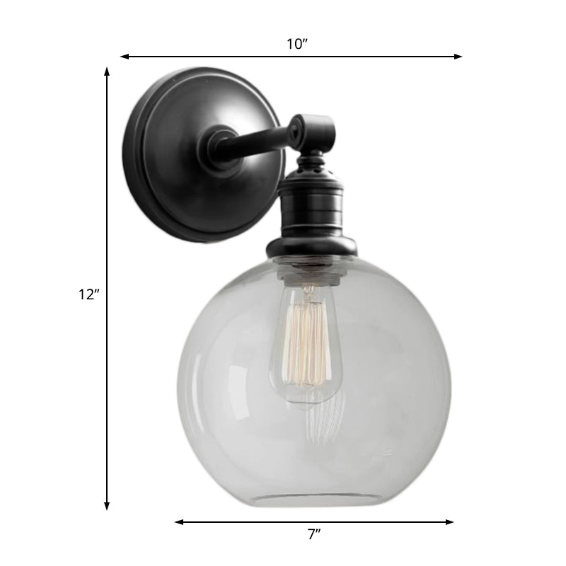 Metal Black/Chrome Sconce Light Globe/Cone 1-Light Industrial Wall Mounted Lighting for Bedroom Clearhalo 'Art deco wall lights' 'Cast Iron' 'Glass' 'Industrial wall lights' 'Industrial' 'Middle century wall lights' 'Modern' 'Rustic wall lights' 'Tiffany' 'Traditional wall lights' 'Wall Lamps & Sconces' 'Wall Lights' Lighting' 209134