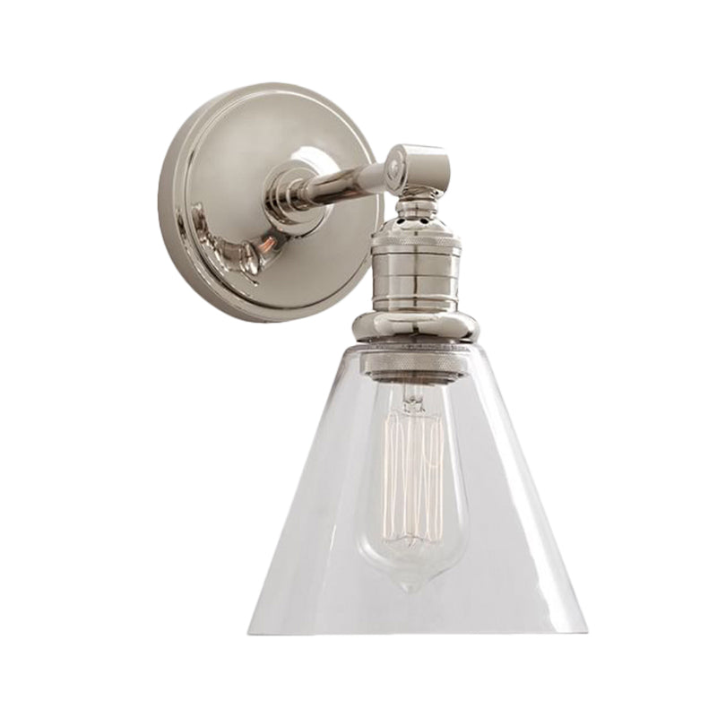 Metal Black/Chrome Sconce Light Globe/Cone 1-Light Industrial Wall Mounted Lighting for Bedroom Clearhalo 'Art deco wall lights' 'Cast Iron' 'Glass' 'Industrial wall lights' 'Industrial' 'Middle century wall lights' 'Modern' 'Rustic wall lights' 'Tiffany' 'Traditional wall lights' 'Wall Lamps & Sconces' 'Wall Lights' Lighting' 209136