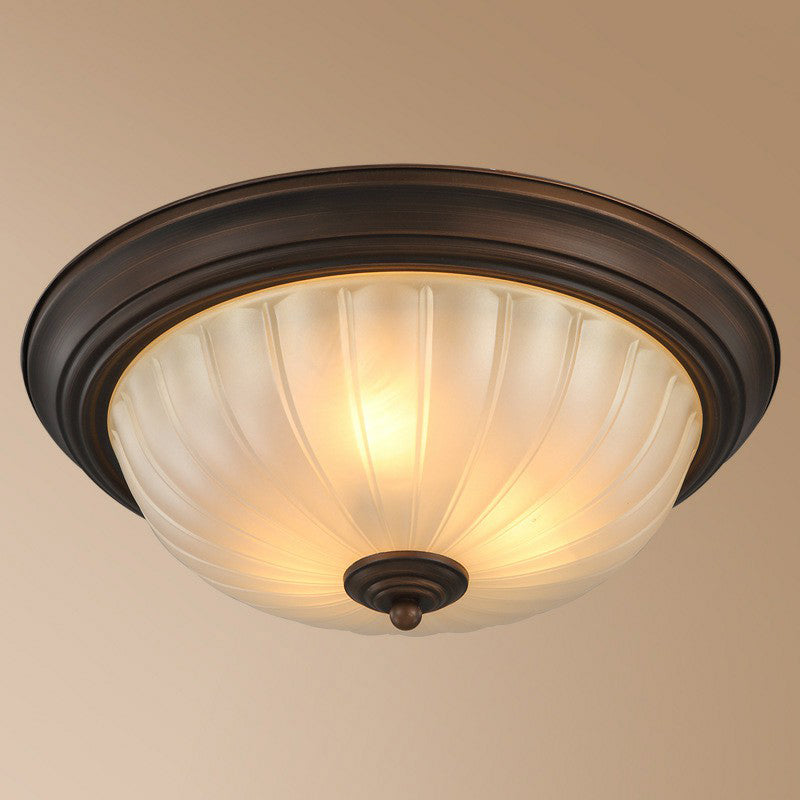 3 Bulbs Flush Mount Traditional Dome Shaped Frosted Ribbed Glass Flushmount Ceiling Light for Bedroom Clearhalo 'Ceiling Lights' 'Close To Ceiling Lights' 'Close to ceiling' 'Flush mount' Lighting' 2091391