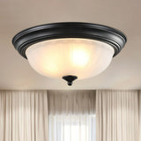 3 Bulbs Flush Mount Traditional Dome Shaped Frosted Ribbed Glass Flushmount Ceiling Light for Bedroom Black Clearhalo 'Ceiling Lights' 'Close To Ceiling Lights' 'Close to ceiling' 'Flush mount' Lighting' 2091394