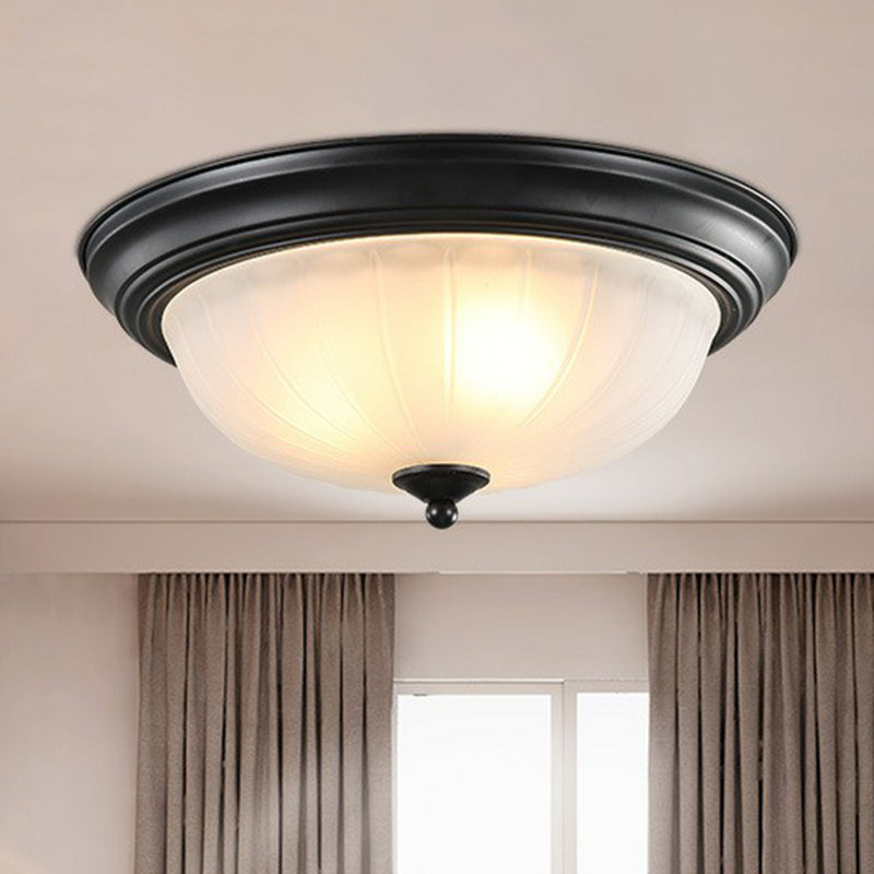 3 Bulbs Flush Mount Traditional Dome Shaped Frosted Ribbed Glass Flushmount Ceiling Light for Bedroom Clearhalo 'Ceiling Lights' 'Close To Ceiling Lights' 'Close to ceiling' 'Flush mount' Lighting' 2091395