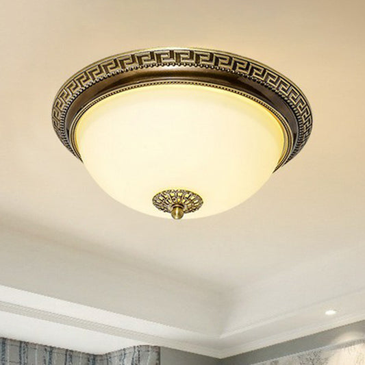 Bowl Shade Living Room LED Flush Light Rustic Cream Glass Brown Flush Ceiling Light Fixture Clearhalo 'Ceiling Lights' 'Close To Ceiling Lights' 'Close to ceiling' 'Flush mount' Lighting' 2091410