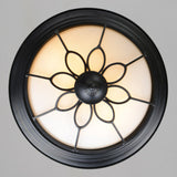 2 Bulbs Flush Mount Lighting Retro Floral Iron Flush Mount Ceiling Light with Bowl Opal Glass Shade in Black Clearhalo 'Ceiling Lights' 'Close To Ceiling Lights' 'Close to ceiling' 'Flush mount' Lighting' 2091425